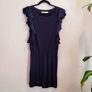 Hi-line Navy Blue Flutter Sleeve Dress